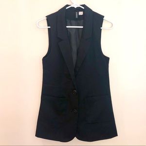 H&M black long waist sleeveless blazer